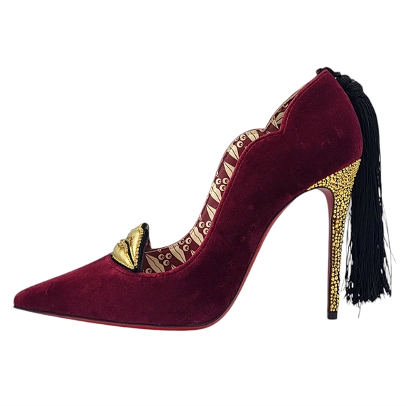Christian Louboutin Hot Chick 100 Kiss Velvet Tassel Pumps Loubi Mystery 38.5